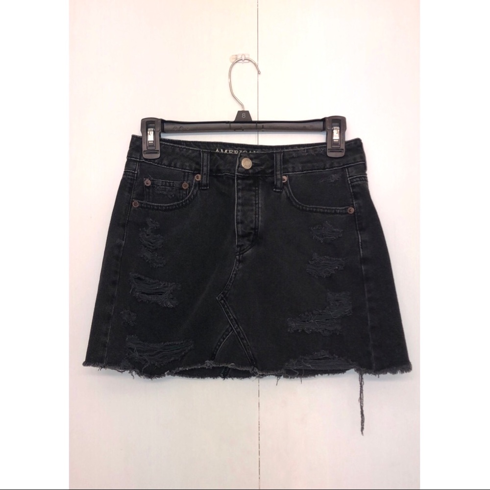 Black Distressed Jean Skirt